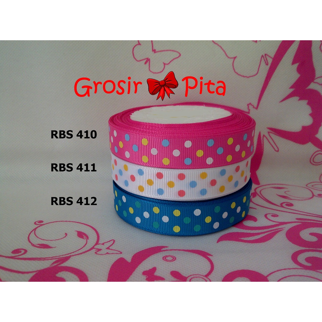 

(25 yard) Pita Grosgrain Motif Polkadot RBS 410,411,412 | Toko Bahan Craft | Grosir Pita