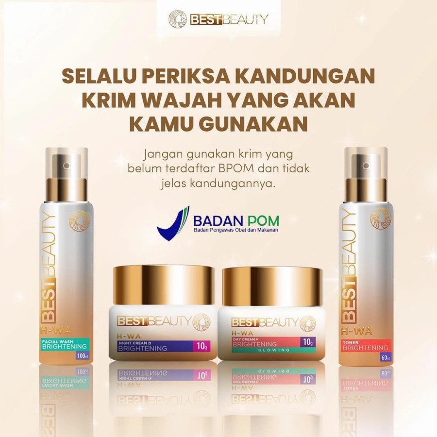 Best beauty skin care 1 paket cleansing toner day cream night cream perawatan brightening acne glowing anti aging