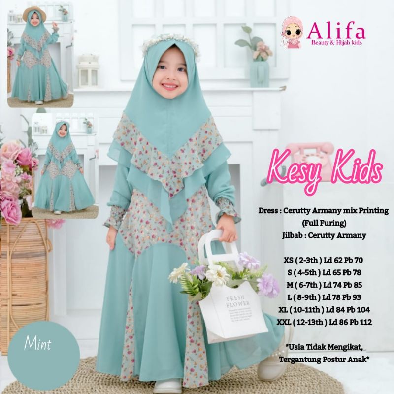 New Kesy Kids Ori Alifa Gamis syar'i Anak Ceruty Armany mix printing