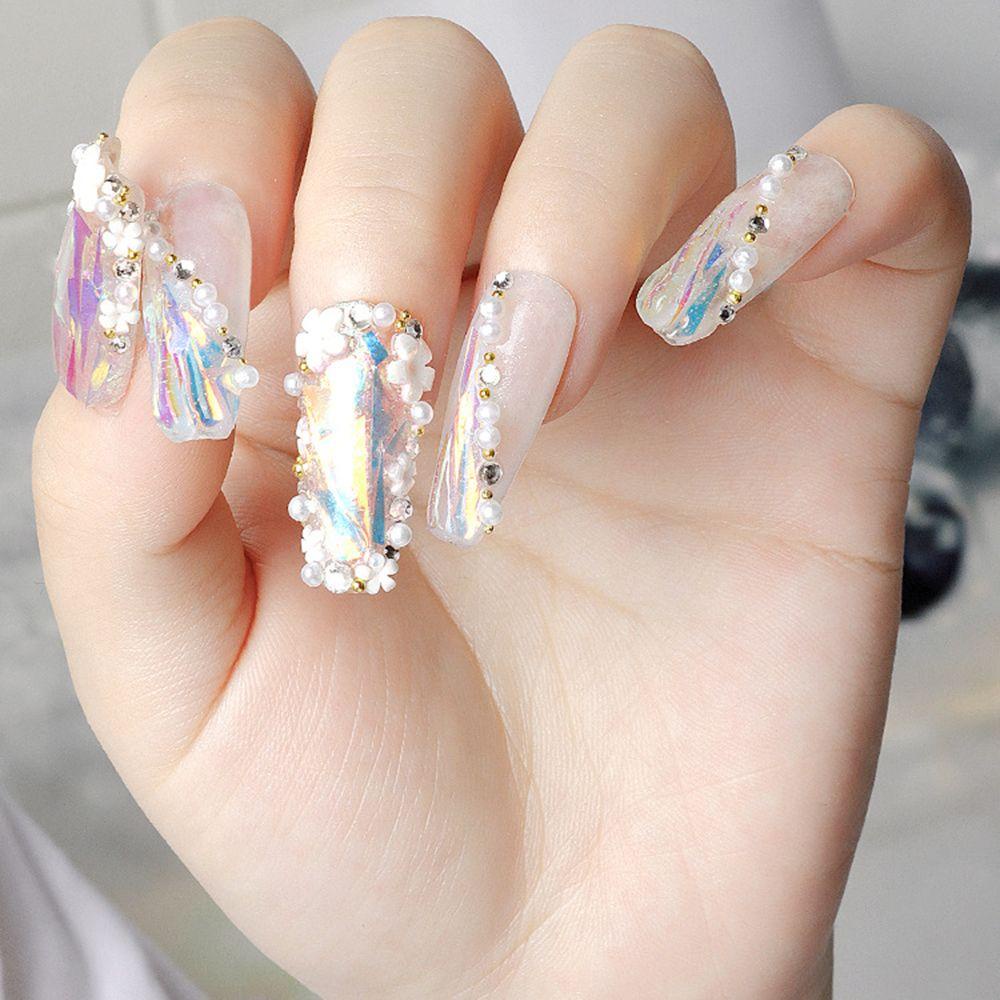 AUGUSTINA Augustina Nail Art Bunga Perhiasan Berubah Warna Lima Kelopak Bunga Bola Baja DIY Nail Art Ornamen