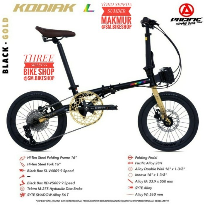 SEPEDA LIPAT PACIFIC KODIAK L 16 INCH BLACK GOLD 9 SPEED