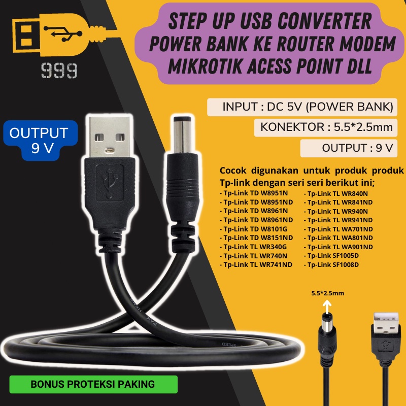 Step Up USB DC 5V To DC 9V Adaptor Untuk Tp-link Router Acess Point