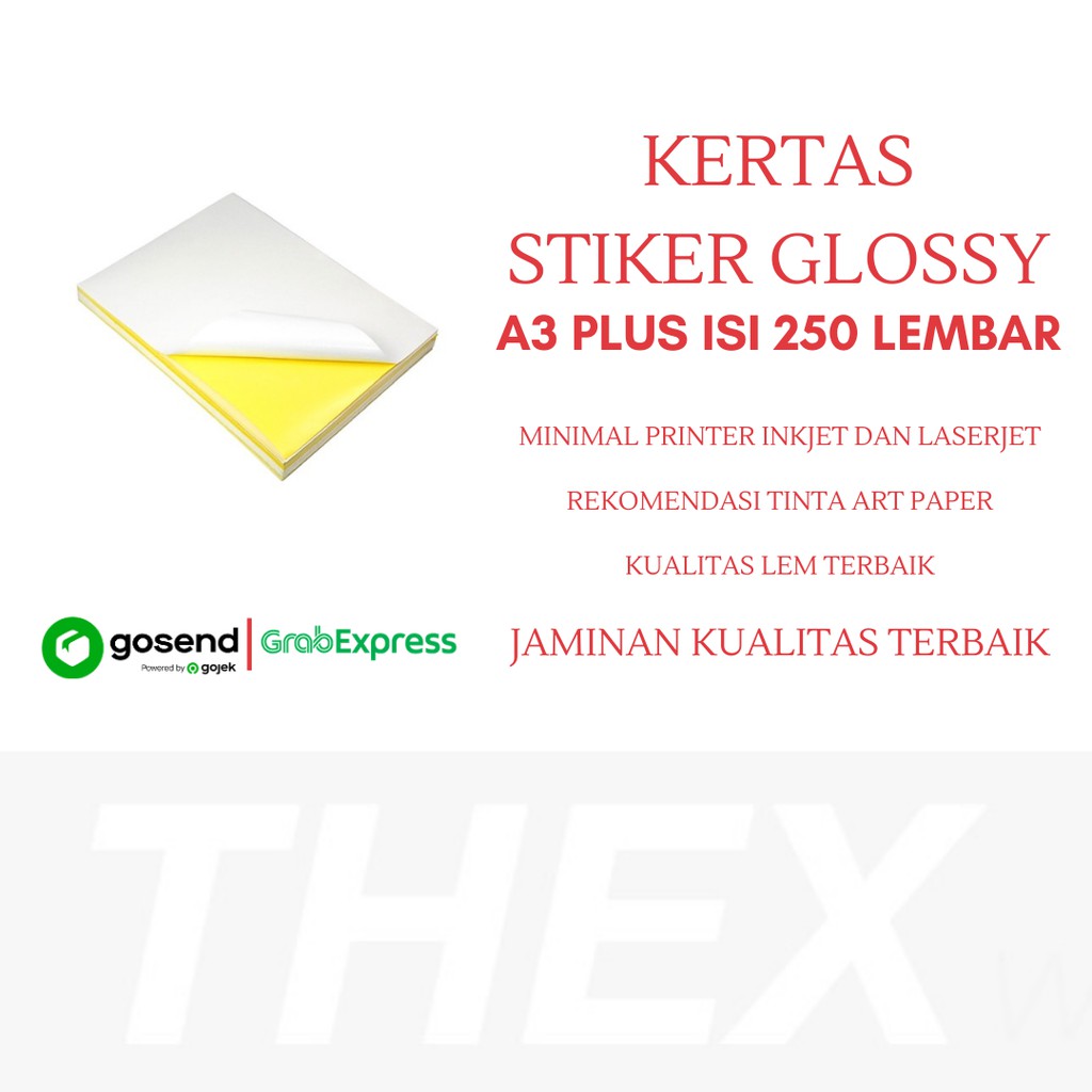 

Kertas Stiker Glossy A3 Plus 1 Pack Isi 250 Lembar / Stiker Label / Stiker Chromo / Sticker Glossy / Stiker Glossy / Sticker Label