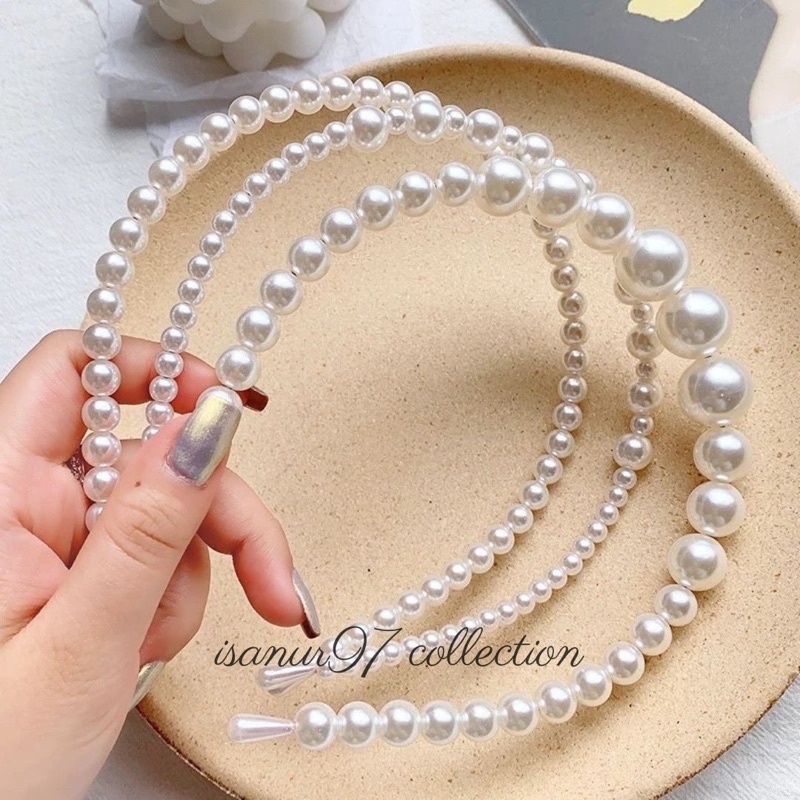 ISANUR97 | Bandana Pearl Headband Pearl Bando Gaya Korea Mutiara Pearl Korean Fashion Pearl Headband Bandana Fashion Party