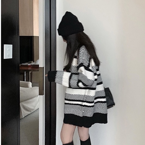 YIU YIU Rajut - Knitwear Oversize Wanita Korea Lengan Panjang Outer Rajut