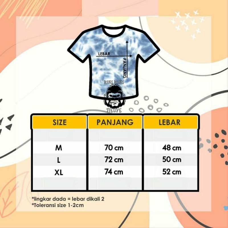 Kaos Bali Dewasa Unisex Cotton 30s T shirt Tiedye Pelangi M L XL