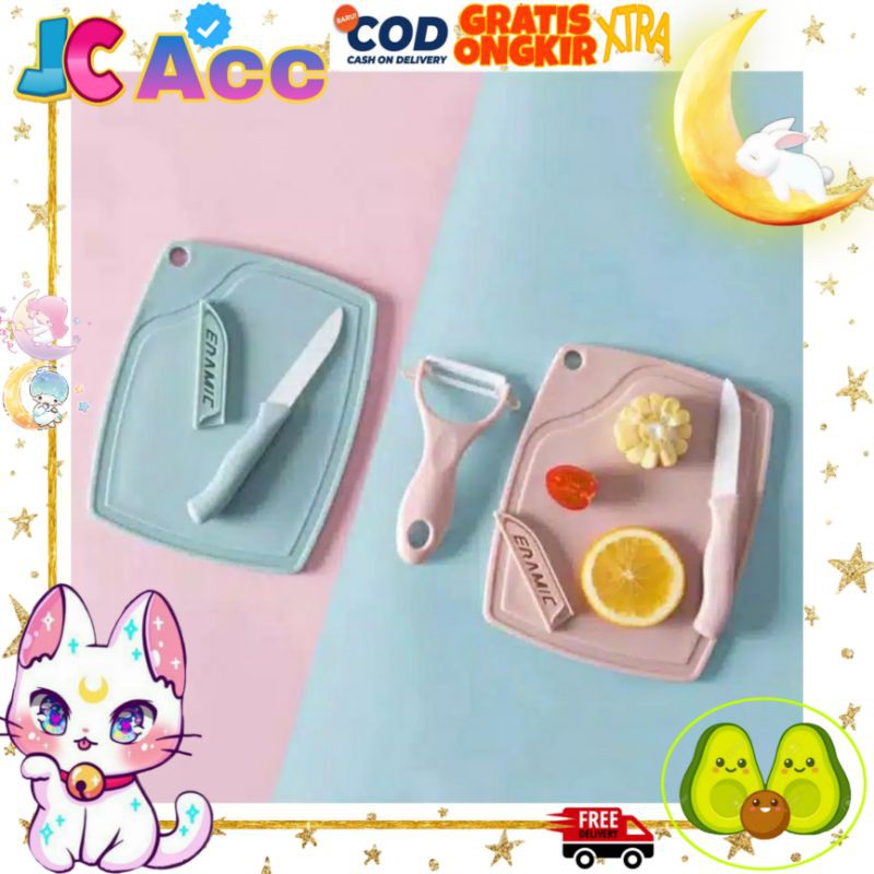 Cuci Gudang Jc Acc Pisau Dapur Set Ceramic Talenan + Pengupas Buah / Kitchen Set 3 In 1 AjnVOMMIAxLkr0V