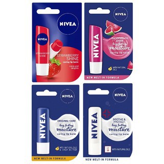 ☘️ CHAROZA ☘️ NIVEA Caring Lip Balm Strawberry / Soothe &amp; Protect / Watermelon / Original Care 4.8 GR