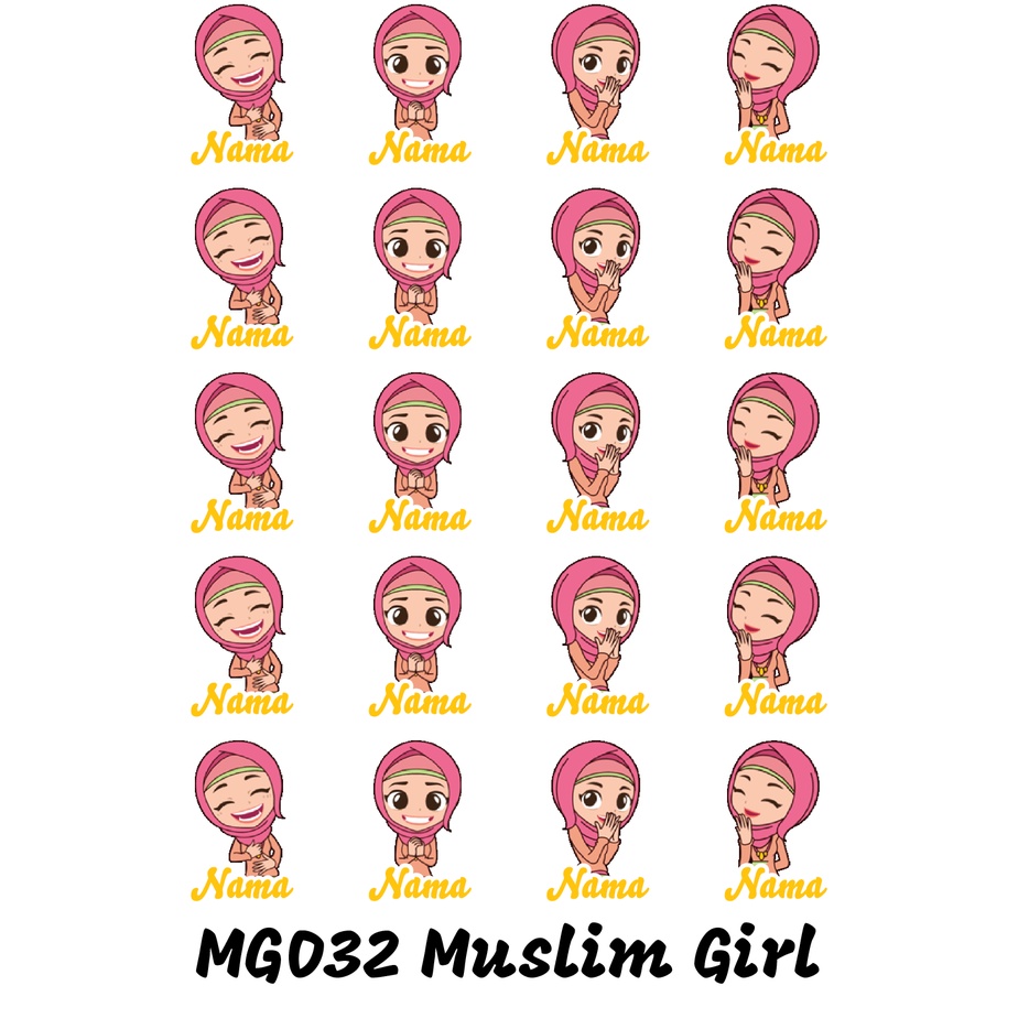 

Sticker Nama Cutting Label Waterproof Tahan Air Muslim Girl 32 (MG032)