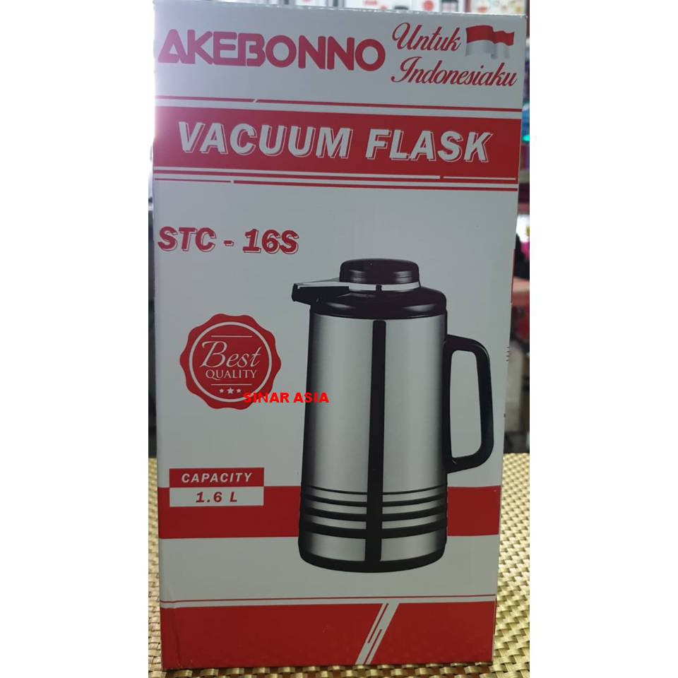 Thermos Air Panas Tahan 24 Jam Termos Stainless Gagang Vacuum Flask 1.6 Liter Akebonno STC-16S
