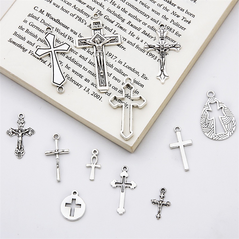 10-40pcs Vintage Cross Religion Charms Christian Alloy Pendant Beads Untuk Handmade Kalung Perhiasan Aceessories