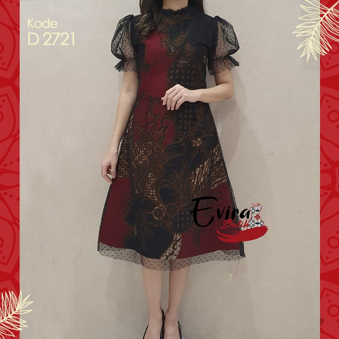 Baju Batik Wanita Modern Untuk Kerja dan Pesta Dress Batik EVIRA BATIK S,M,L,XL,XXL D 2721