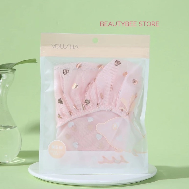 SHOWER CAP JARING PREMIUM YOUSHA MOTIF HATI WARNA PINK (YT019)