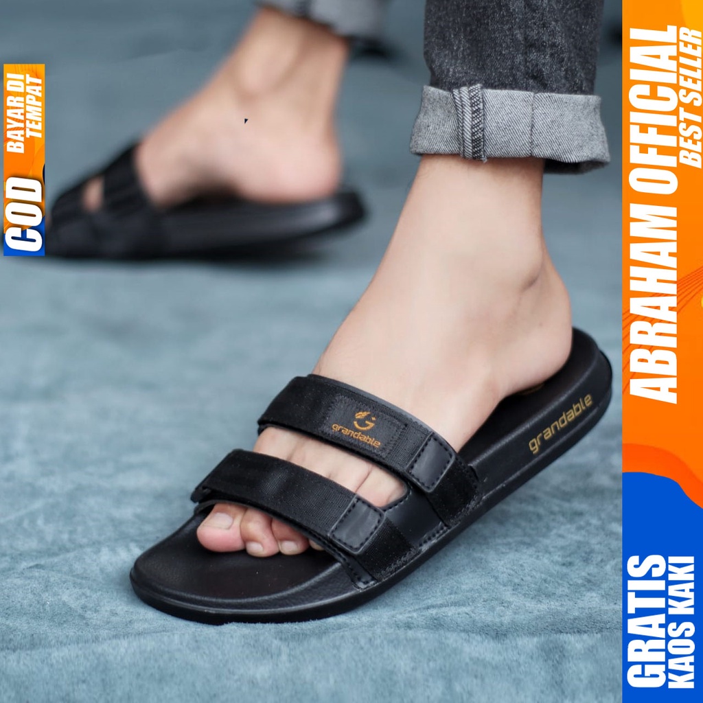 ABRHM x CHUTA Sandal Slide Pria Kekinian Sandal Slop Pria Kulit Pu Sendal Selop Cowok / Cowo Ori Gaya Keren Murah Terlaris
