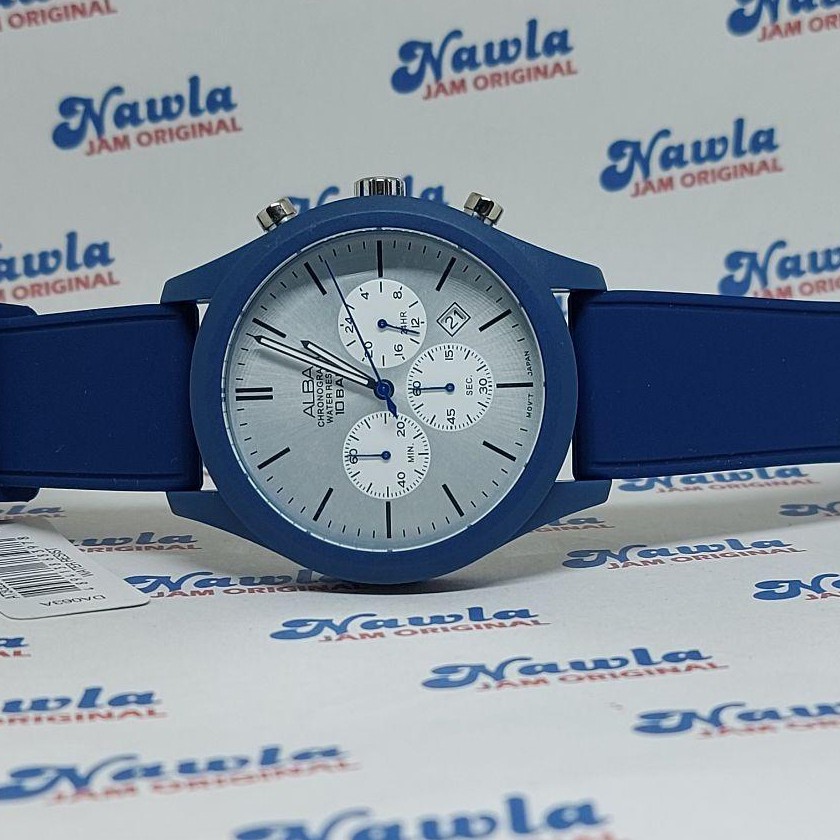 Alba Quartz AT3G29X1 Chronograph Silver Blue - Jam Tangan Pria AT3G29