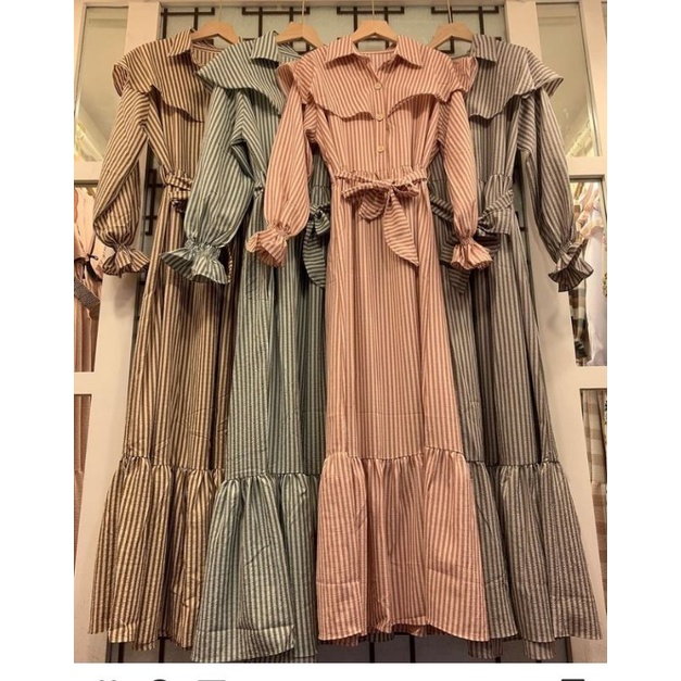 baju wanita dress bahan crinkle motif garis