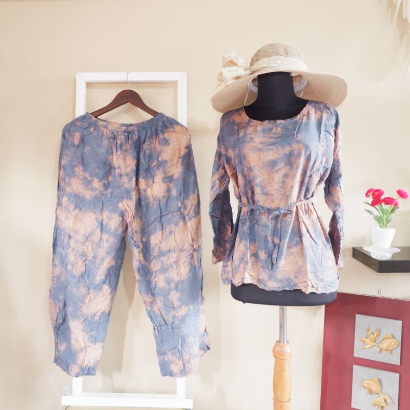 Set Tie Dye Lengan Panjang | Rayon | One Set | Setelan Tunik