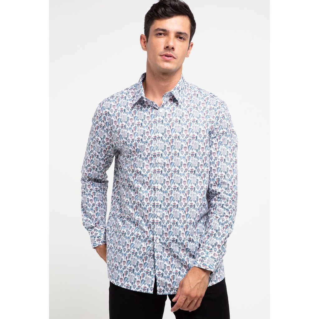 izzue Kemeja L S Printing Leaf Blue
