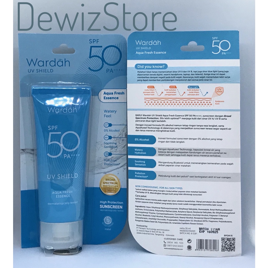 Wardah UV Shield Aqua Fresh Essence SPF 50 PA++++ 30ml