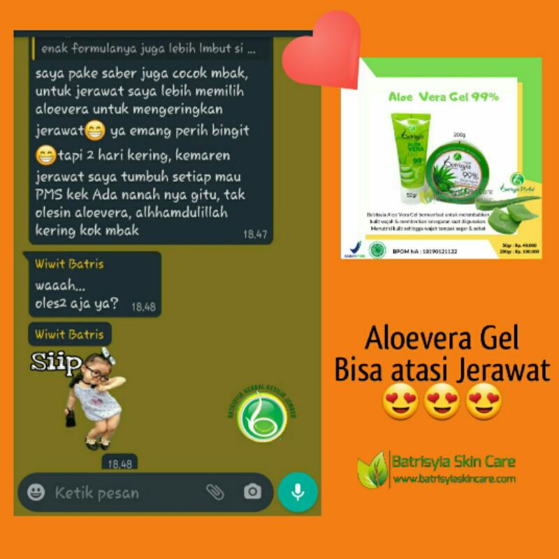 Masker wajah Aloevera seaweed gel 99% Batrisyia Herbal aloe vera lidah buaya