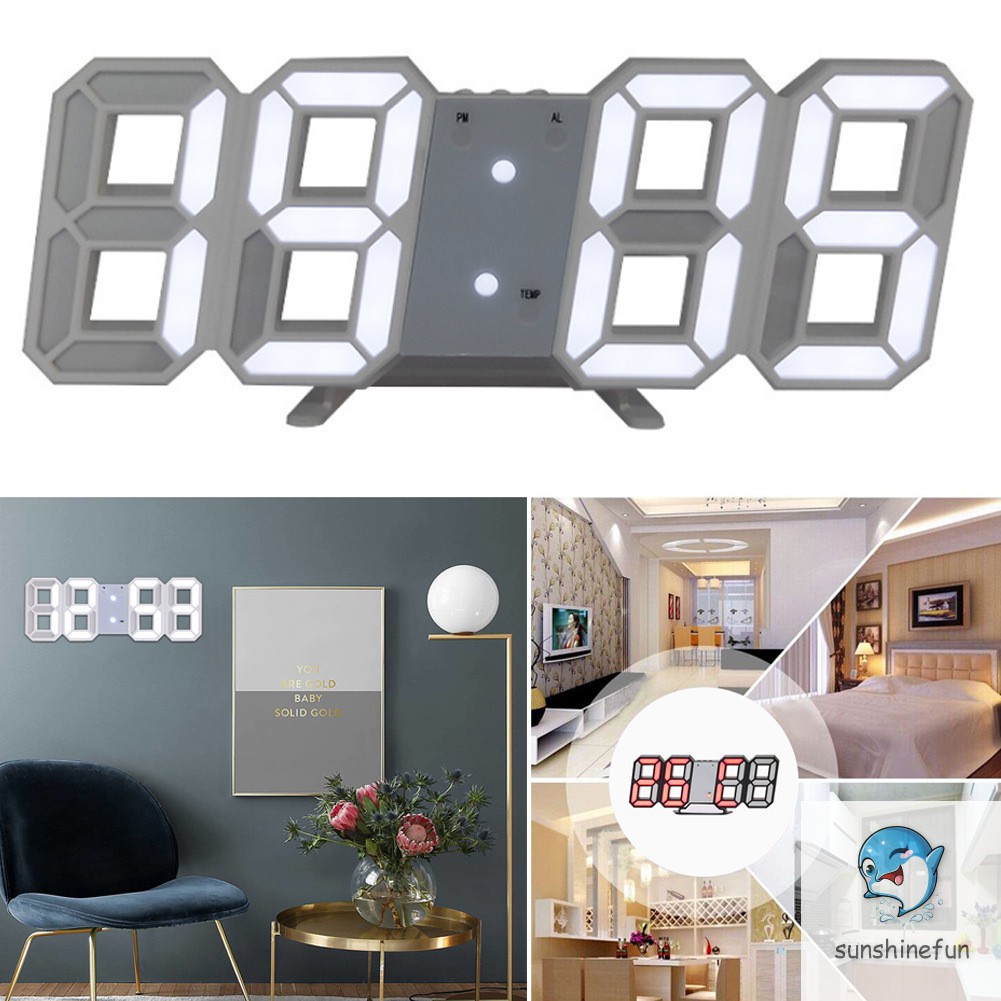 Modern Digital 3d Led Wall Clock Alarm Clock Snooze 12 24h Display Usb Charging Shopee Indonesia