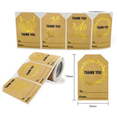 

TQ055 Sticker Label Tempel Persegi Thank You Kraft Gold Floral Seal Kemasan Packing