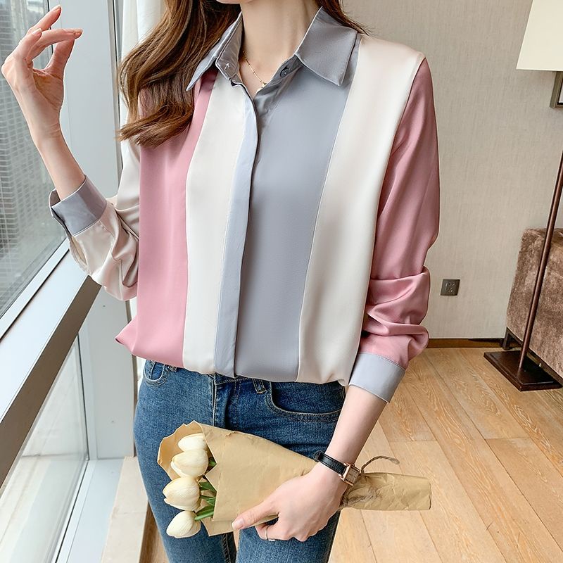 MDLV ~ 2820# Francesca Patchwork Shirt Kemeja Ombre Fashion Import