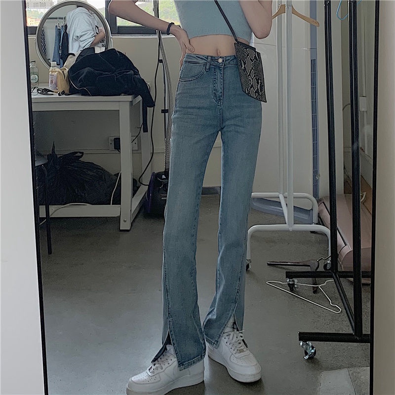 Stretch celana jeans high-waisted high-waisted dari Korea Selatan yang baru dari Korea Selatan