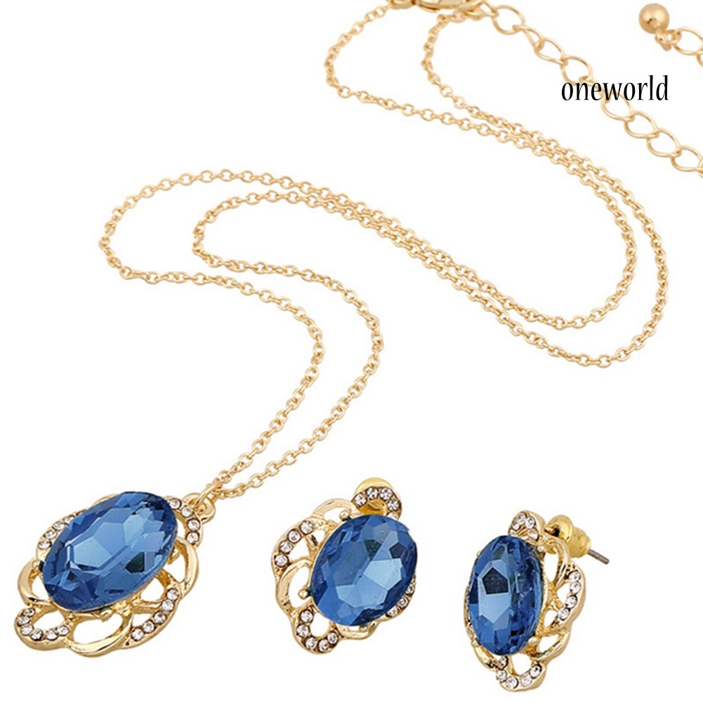 OW@ Women Floral Rhinestone Necklace Stud Earrings Fashion Wedding Jewelry Set Gift