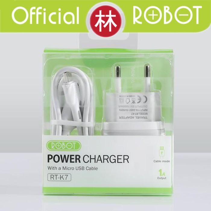 Robot RT-K7 Adaptor Charger 5V/1A Fireproof Charger With Micro USB Cable