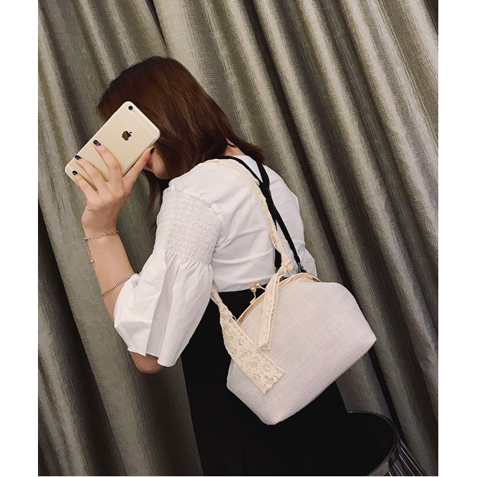 tas pundak shoulder bag oval renda lacey brukat import feminim wanita