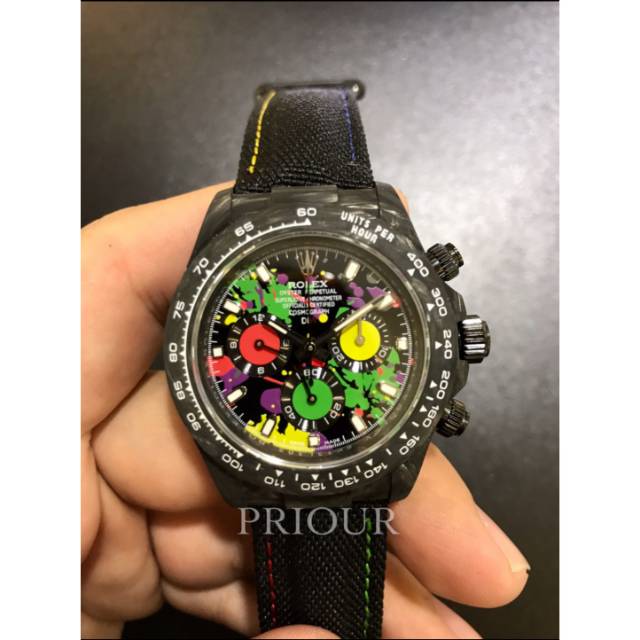 Jam Tangan Pria / Cowok Rolex Daytona Carbon Motley By Diw