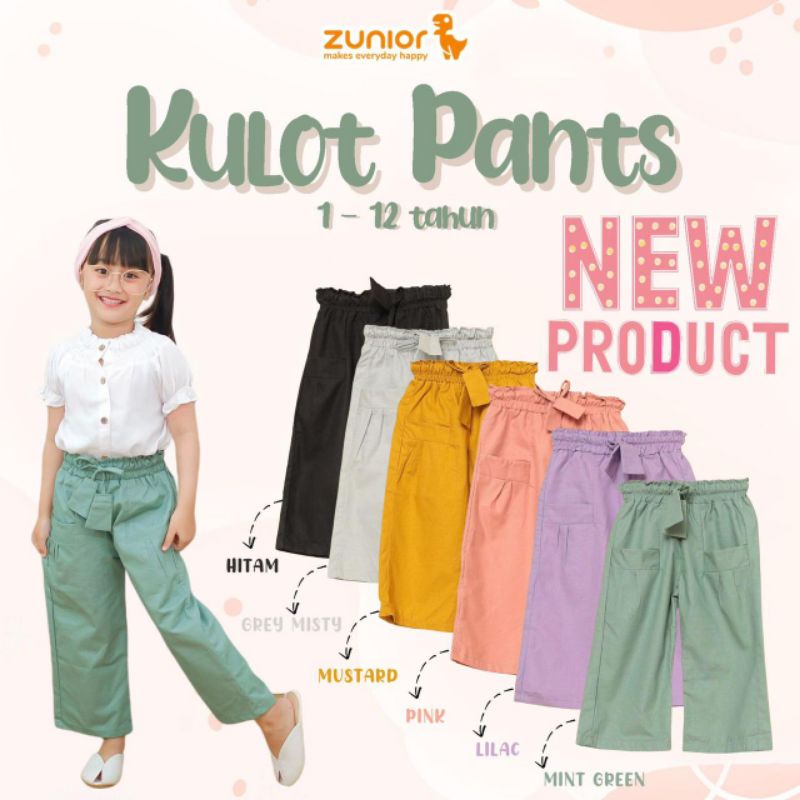 Celana Anak Perempuan Kulot Panjang Bahan Katun Warna Hitam Mustard Harian Pants Zunior