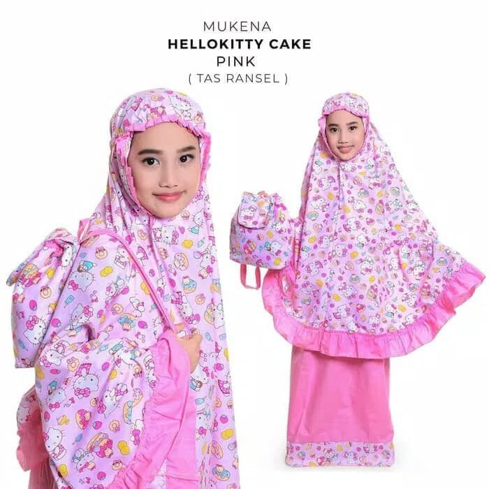Mukena Anak Munna Mutia Bani Batuta Rabbani Ori Mukenah Anak  QY875  Hello Kitty Cake Pink Tas Rans