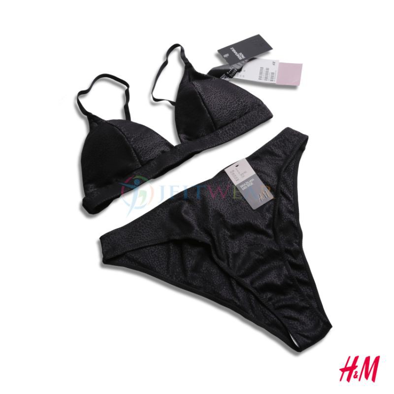 (Jfitwear) Set Bra dan Celana Dalam Wanita Hitam Motif Leopard
