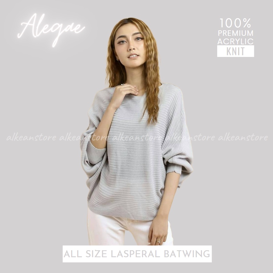 Alegae Baju Rajut Batwing Blouse Wanita Korea Premium Outer Tshirt Knitwear Original-Light Grey