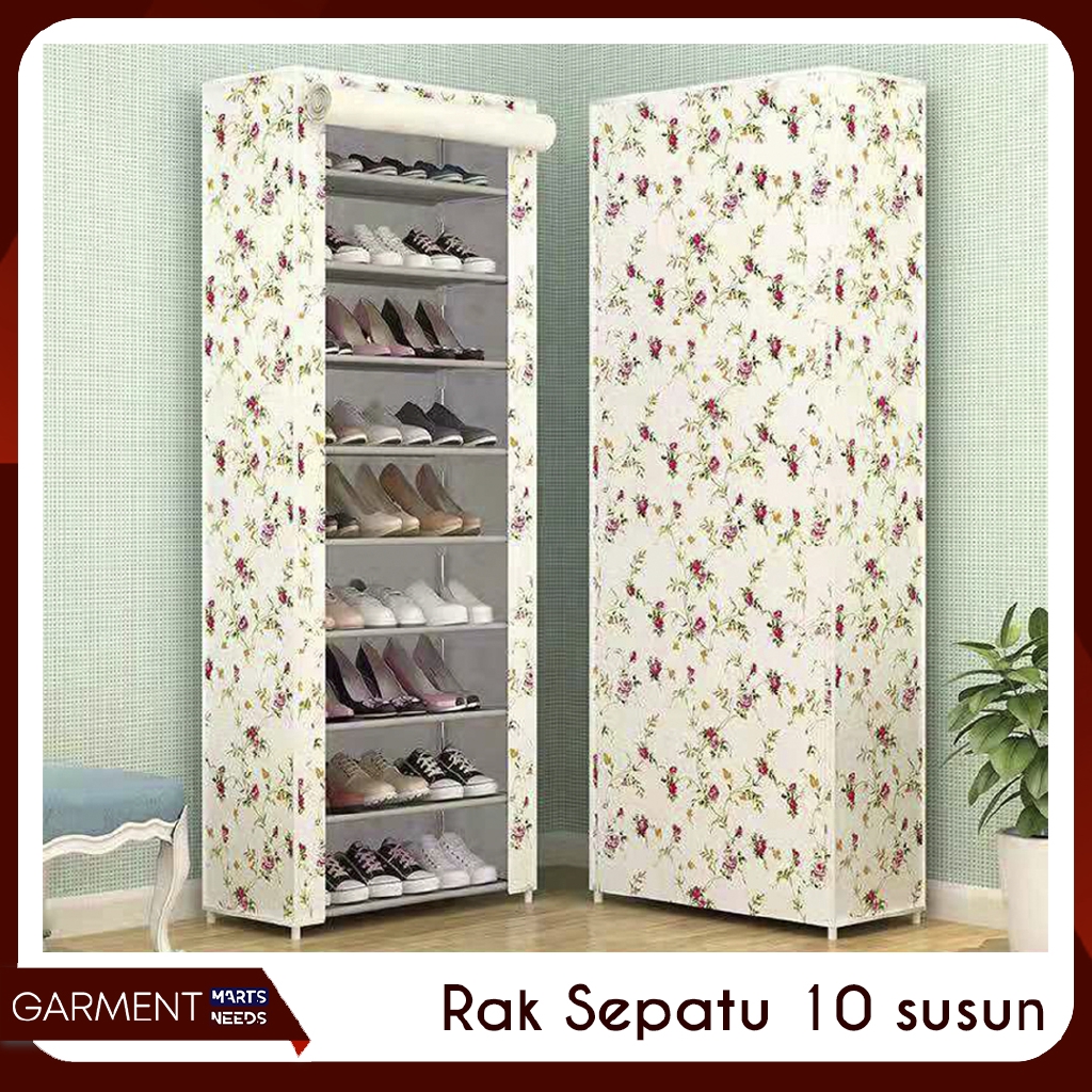 Rak Sepatu 10 Tingkat Shoe Rack Lemari Sepatu Portable Motif Bunga Shopee Indonesia