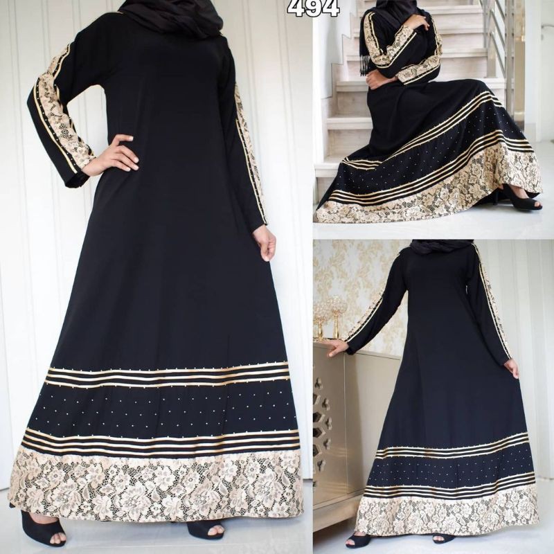 NEW ABAYA HITAM SAUDI JETBLACK KOMBINASI BRUKAT