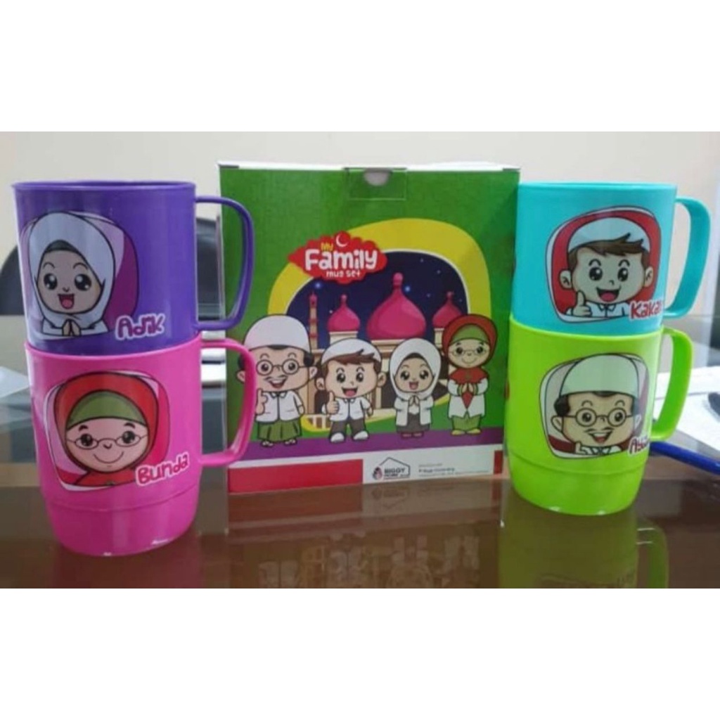 GELAS SET 4 PCS / GELAS MUG KELUARGA SET 4 PCS BIGGY FREE PACKING DUS FBL