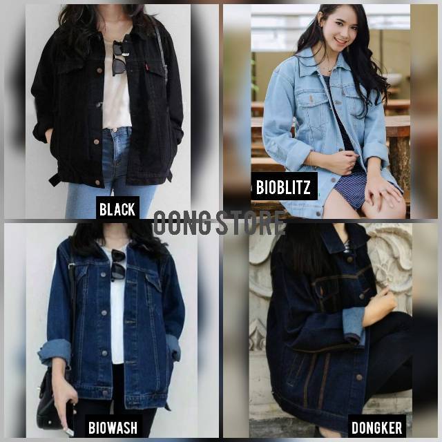 Jaket Jeans Wanita Cewek Levis Oversize Jumbo Big size XXL XXXL Hitam Bio Blitz Wash Biru Muda Tua