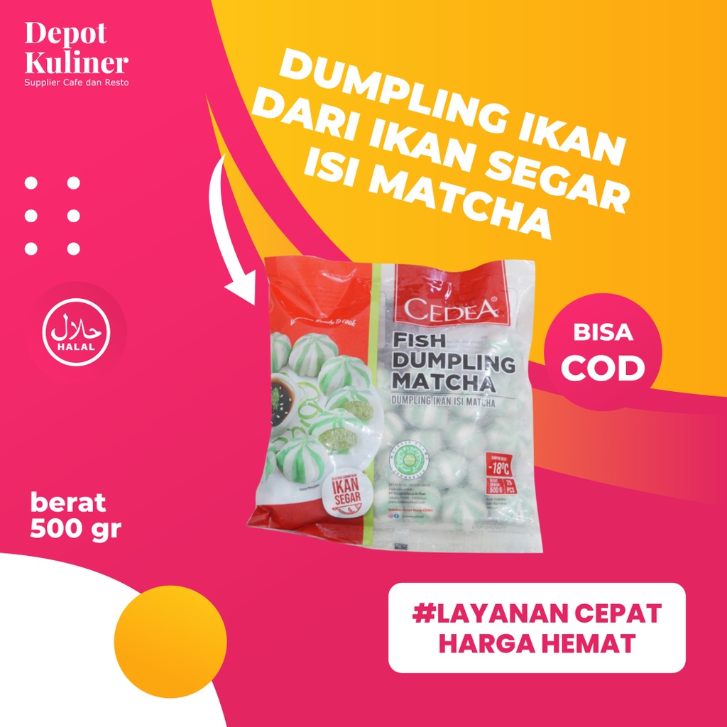 Cedea Fish Dumpling matcha 500 gr - Dumpling ikan segar rasa matcha