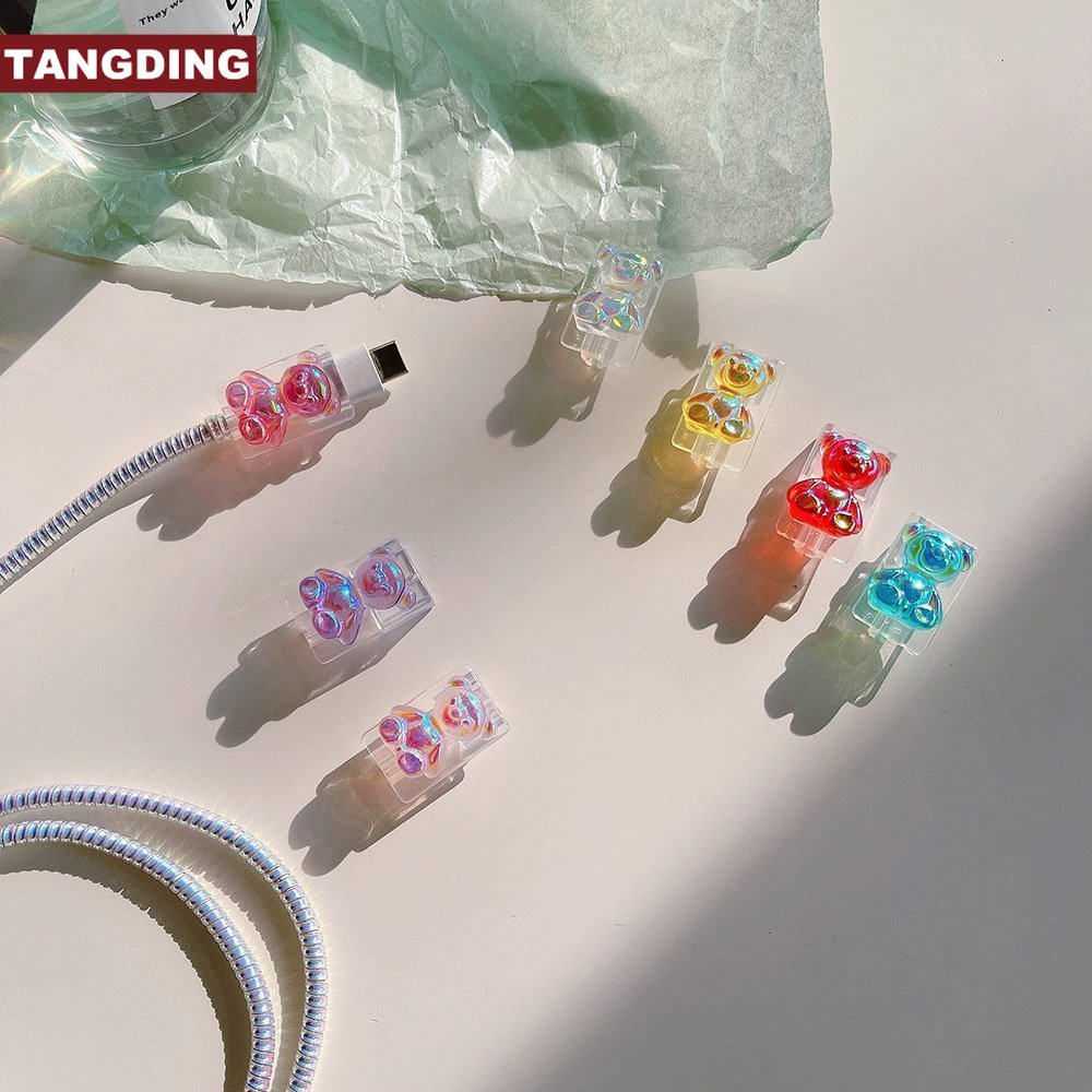 【COD Tangding】Cover Pelindung Kabel Data / Charger USB Bentuk Kartun Beruang Transparan