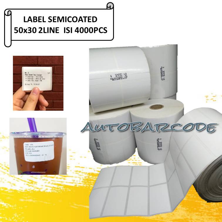 LABEL SEMICOATED PRINTER BARCODE 50X30MM - 50X30 MM - 2 LINE ISI 4000