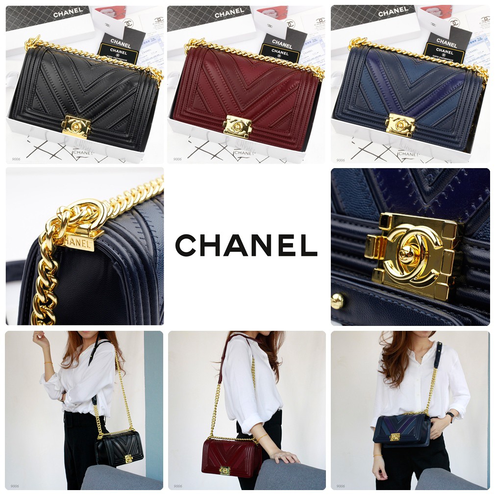 TAS WANITA-TAS IMPORT- Chanel Boy Chevron Mix Leather
