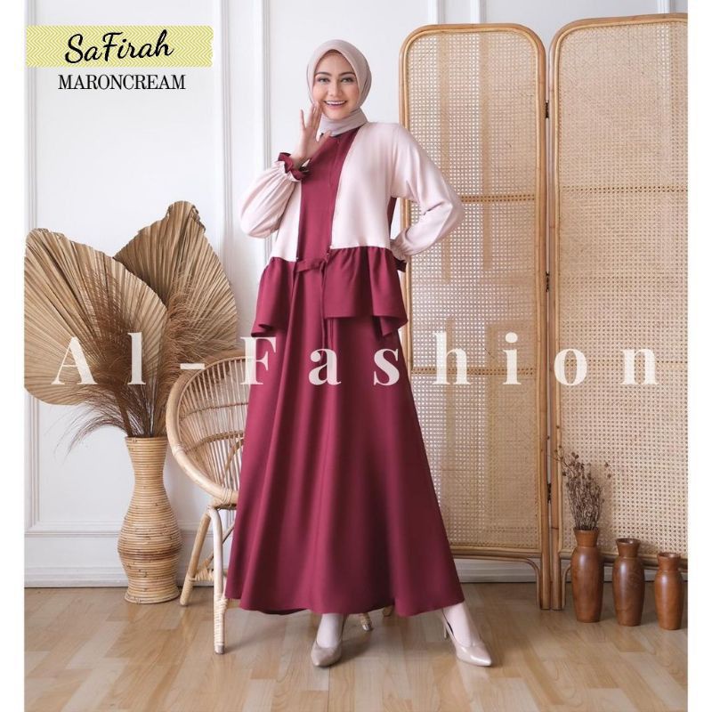 Baju Dress Gamis Wanita Muslim SAFIRAH Busui Busui + Plus Iner Rangkapan Kardigan Cardi Jumbo XL LD1