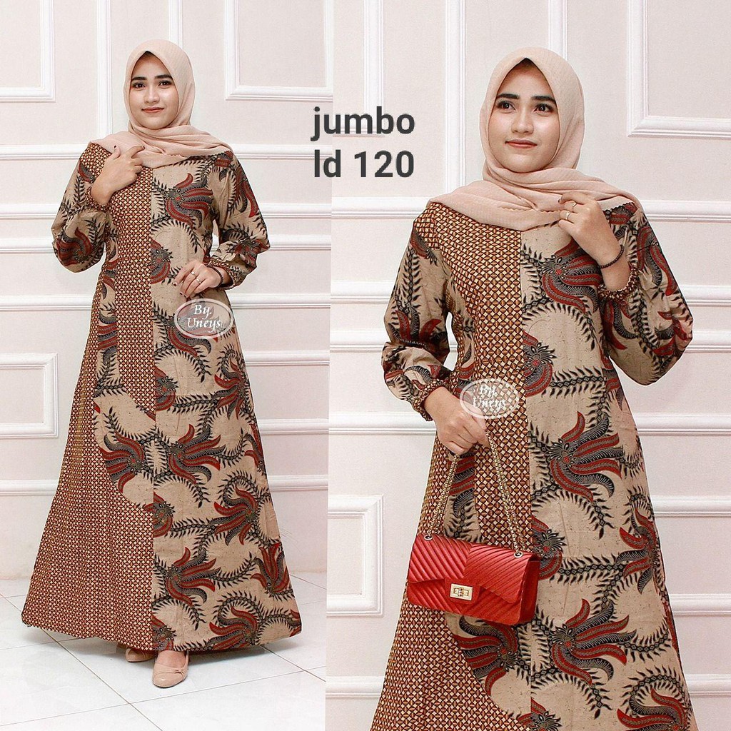 Gamis Batik Super Jumbo LD 110 Dan LD 120 Bahan Katun Motiv Terbaru Bisa Cod