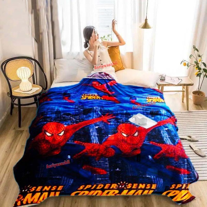 Selimut Dewasa Selimut Bulu Halus Super Lembut 150x200 Termurah - SPIDERMAN140(W8X5) Selimut Bulu Ka