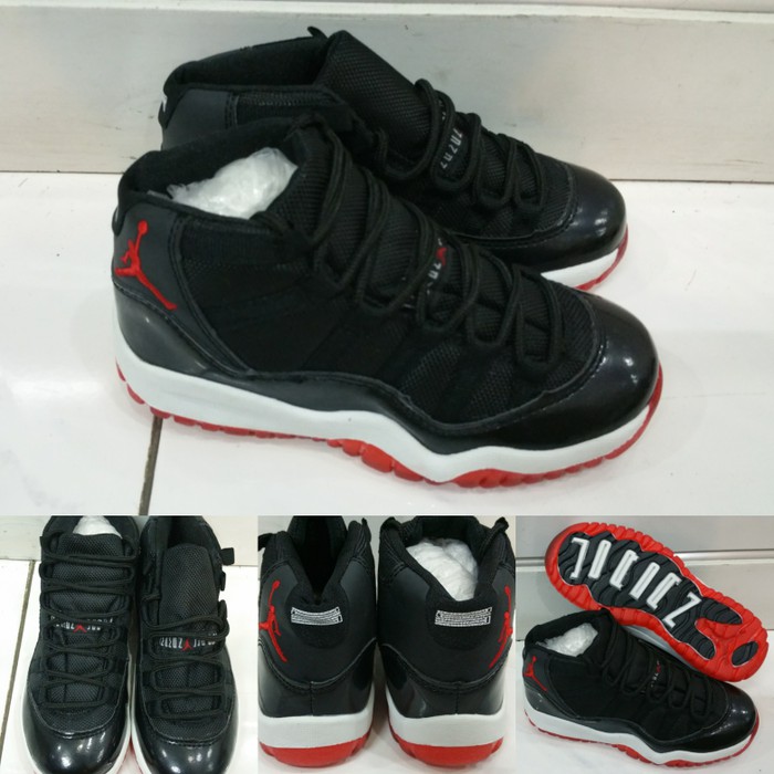 Sepatu Anak Kets Air Jordan 11 High Kids Bred Black Red Hitam Merah promo 54 7