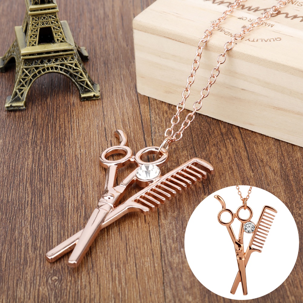 Hu Hu Hu Hu Hu Alat Bantu Pasang Kacamata♡ Kalung Rantai Liontin Guntingsisir Hias Berlian Imitasi Gaya Trendy Untuk Priawanita