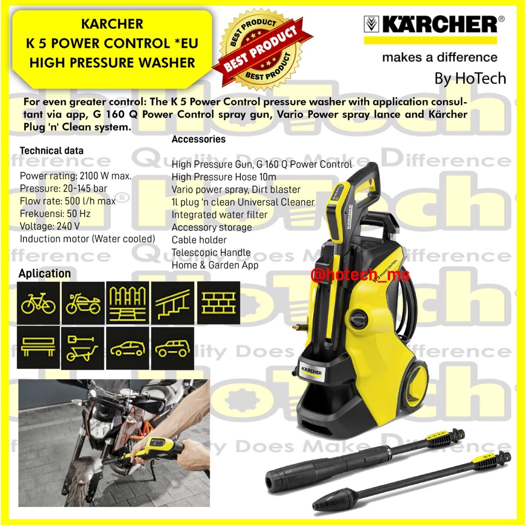KARCHER HIGH PRESSURE WASHER K 5 POWER CONTROL 2100 Watt 145 Bar | Karcher | Alat Steam Mobil & Mtr